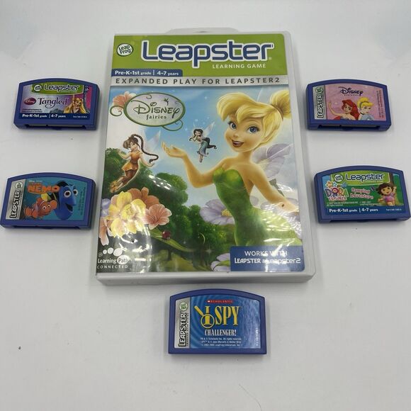 Lot 6 Leapfrog Game Cartridges Leapster Disney Princess Nemo Fairies I Spy Dora - Picture 1 of 7